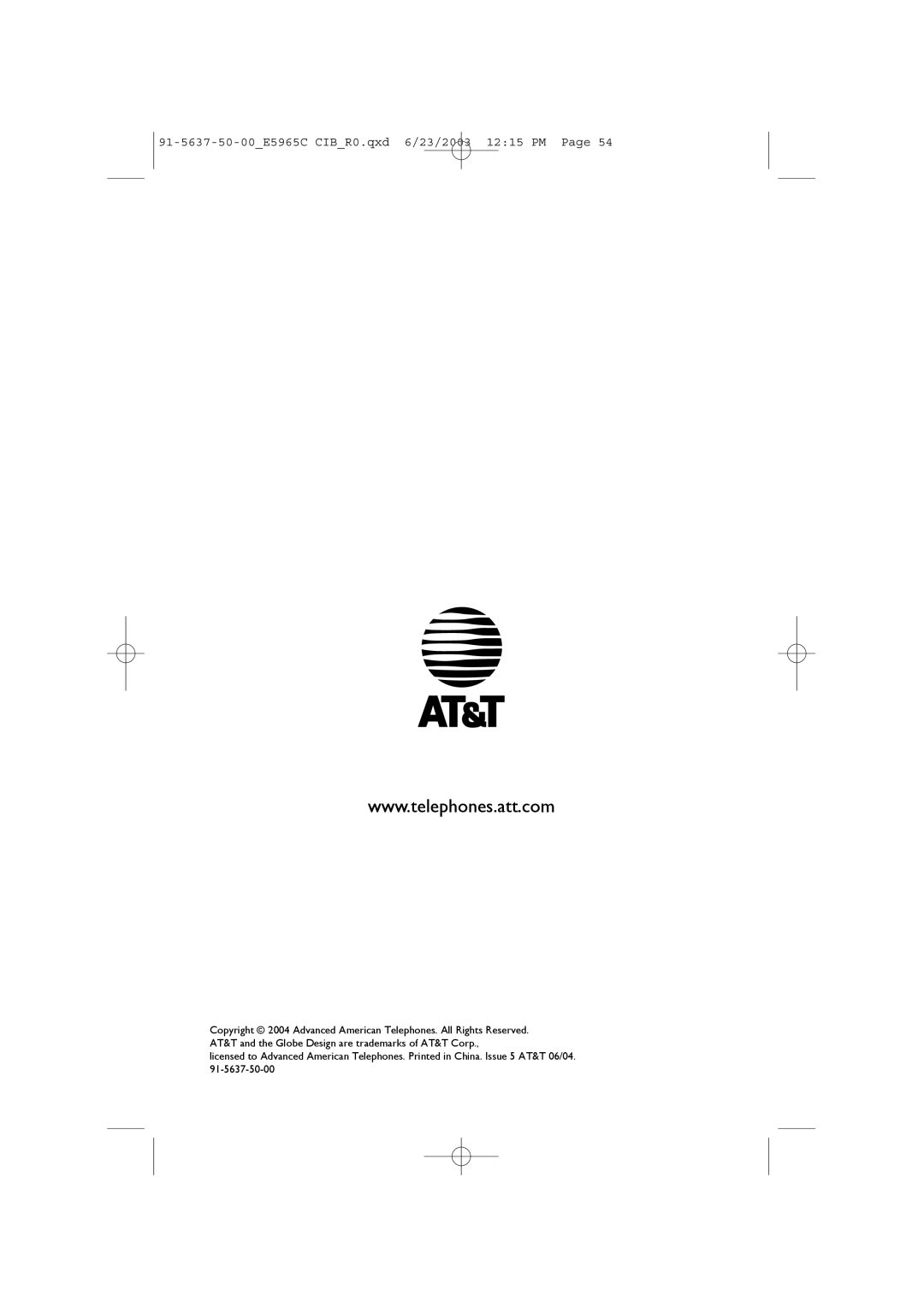 AT&T AT&T E5965C user manual 91-5637-50-00E5965C CIBR0.qxd 6/23/2003 1215 PM 