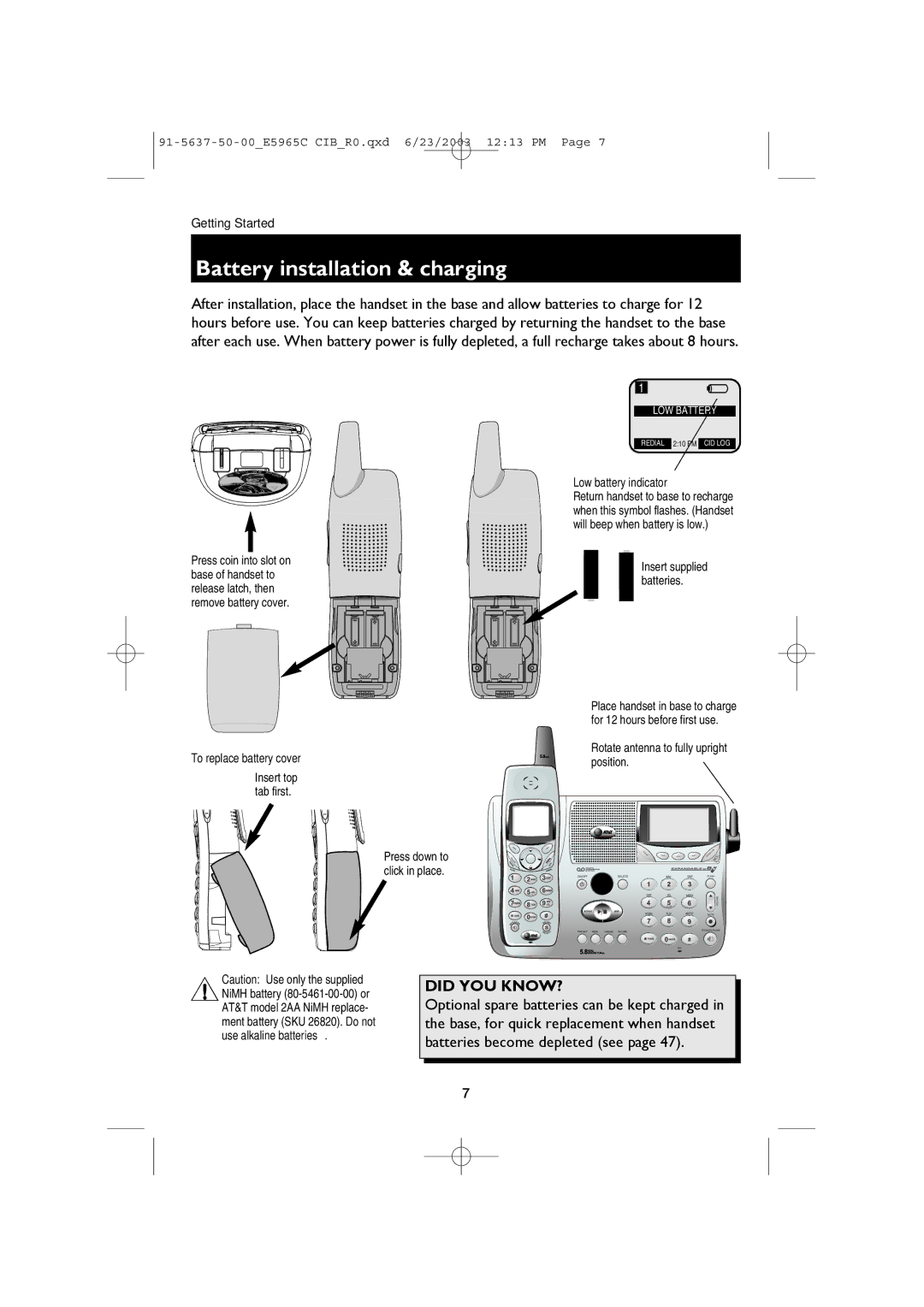 AT&T AT&T E5965C user manual Battery installation & charging, Rotate antenna to fully upright position 