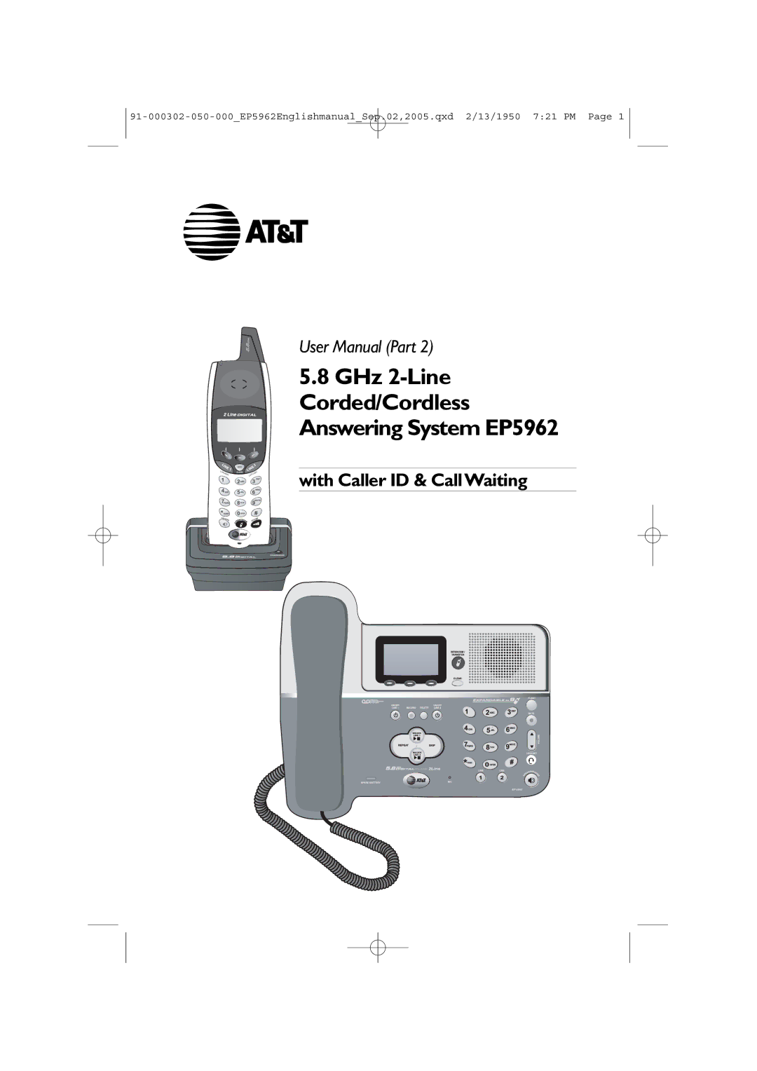 AT&T ATT-EP5962 user manual GHz 2-Line Corded/Cordless Answering System EP5962 