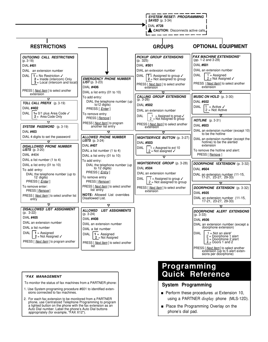 AT&T at&t partner plus communications system manual Programming Quick Reference 