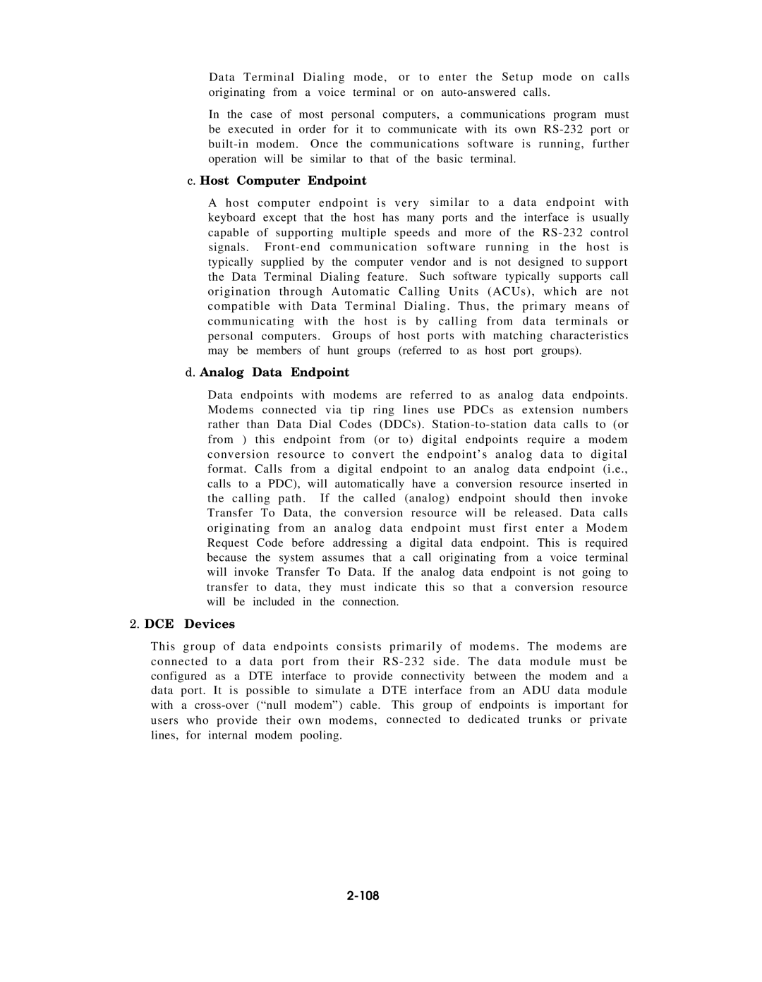 AT&T AT&T manual Host Computer Endpoint, Analog Data Endpoint, DCE Devices, 108 