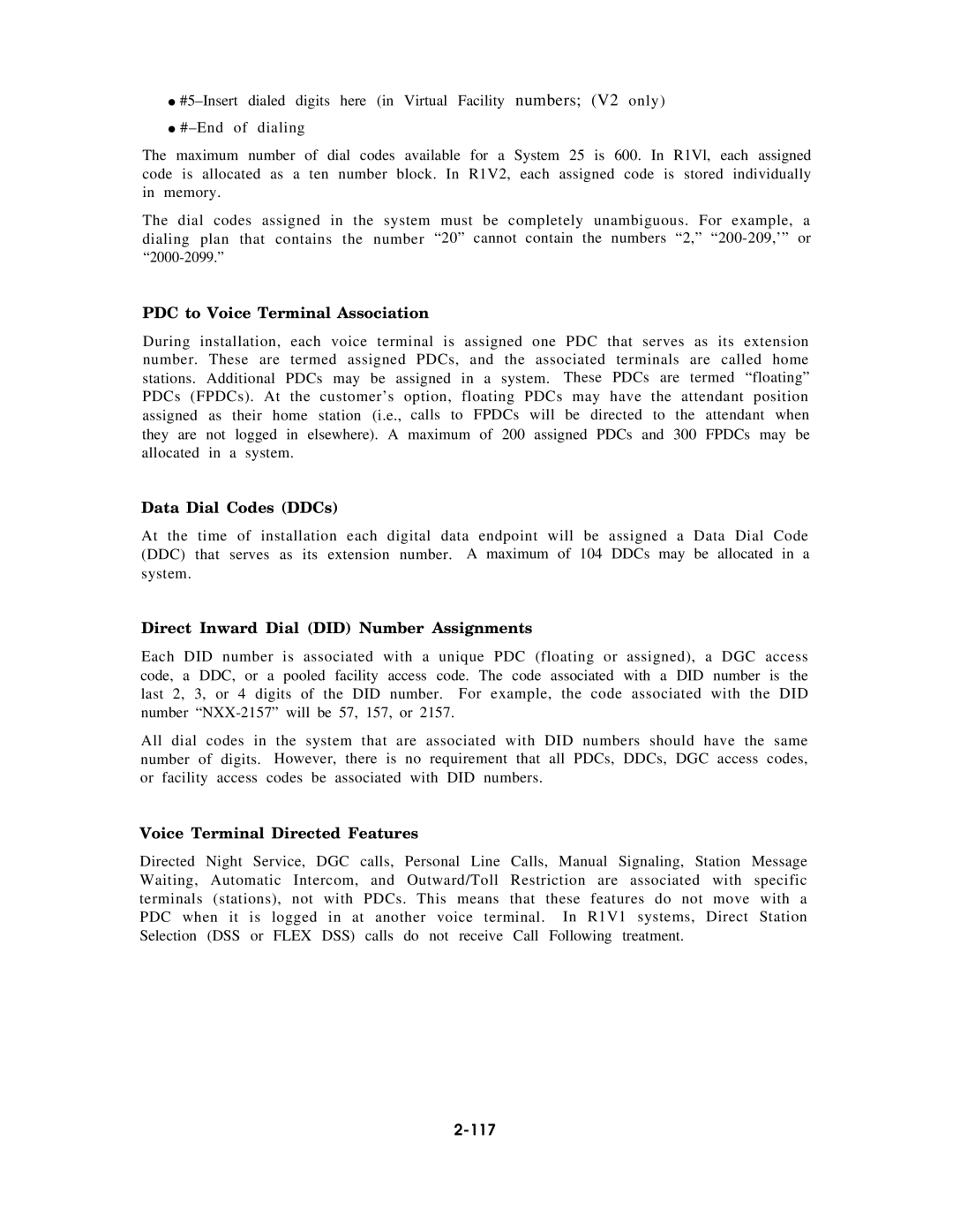 AT&T AT&T manual PDC to Voice Terminal Association, Data Dial Codes DDCs, Direct Inward Dial did Number Assignments, 117 