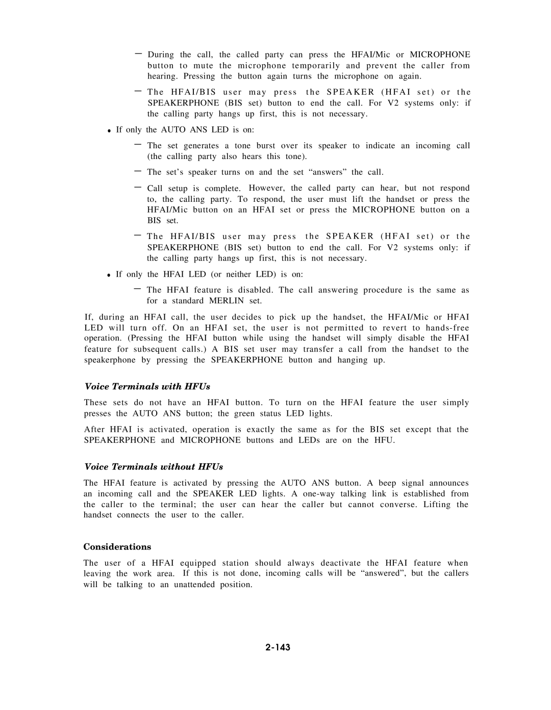 AT&T AT&T manual Voice Terminals with HFUs, Voice Terminals without HFUs, 143 