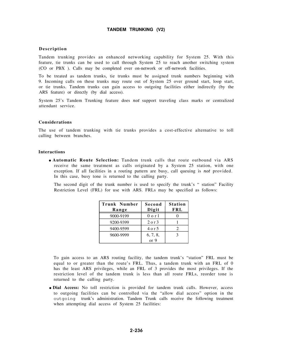 AT&T AT&T manual Tandem Trunking, S c r i p t i o n, Trunk Number C o n d A t i o n, 236 