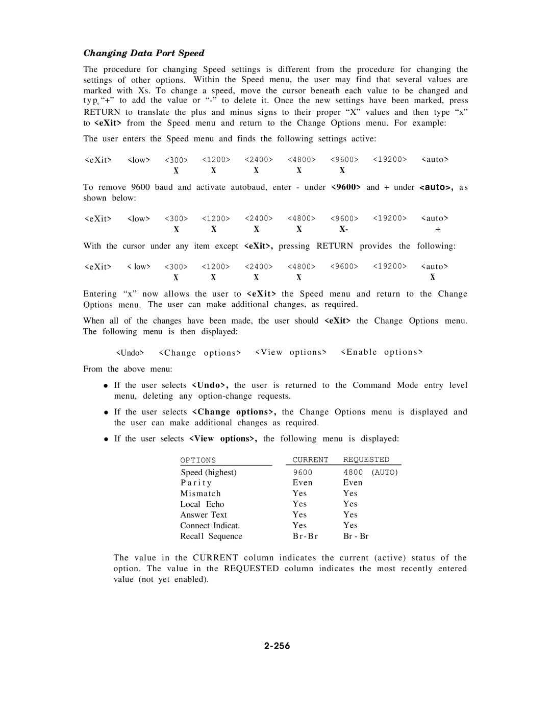 AT&T AT&T manual Changing Data Port Speed, EXit Low, 256 