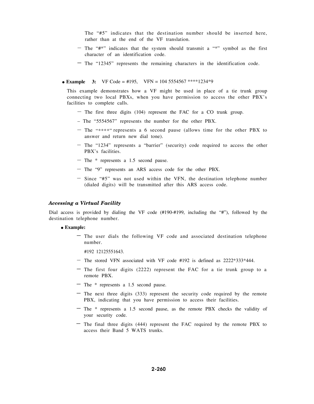 AT&T AT&T manual Accessing a Virtual Facility, Example, 260 