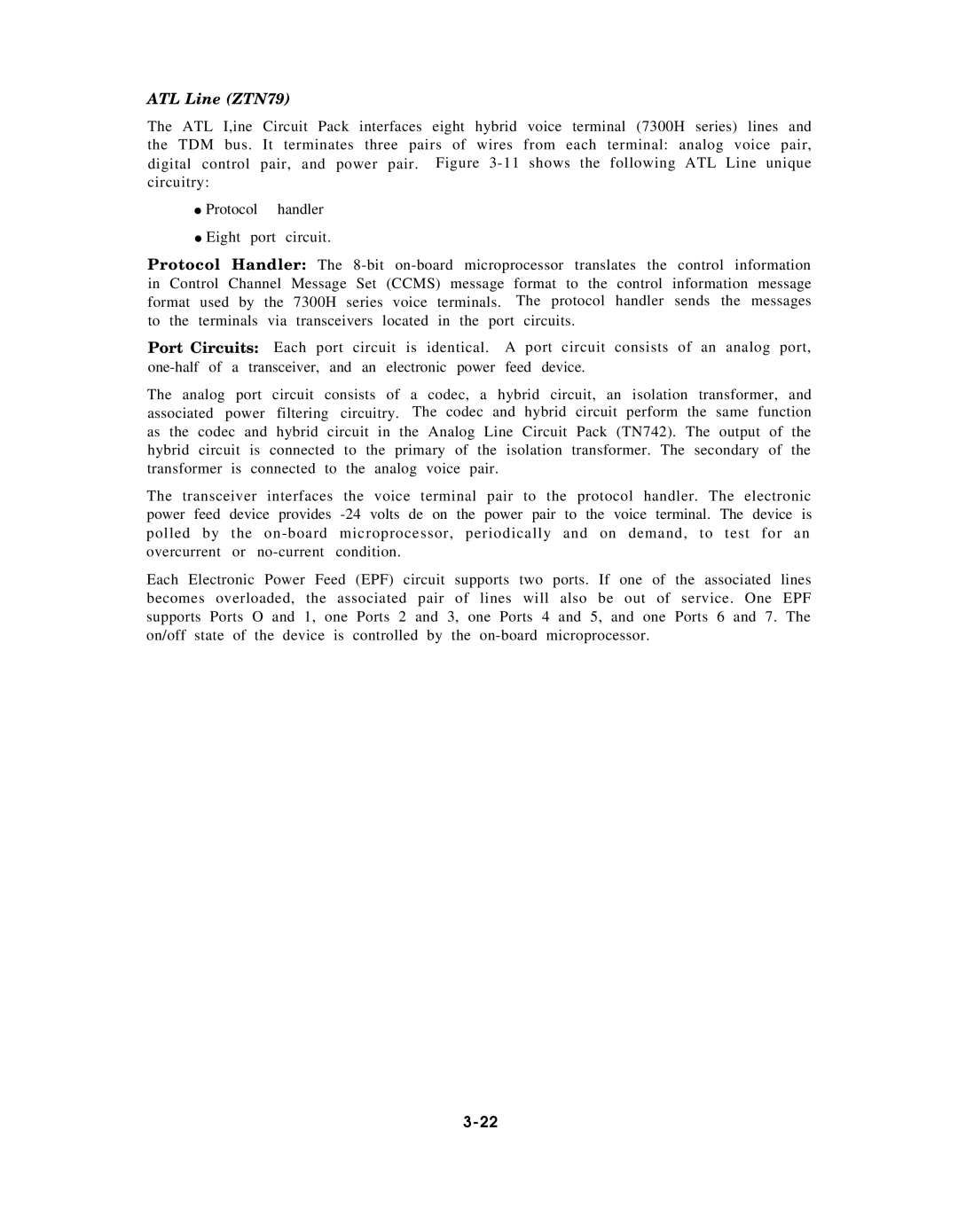 AT&T AT&T manual ATL Line ZTN79, Port Circuits 