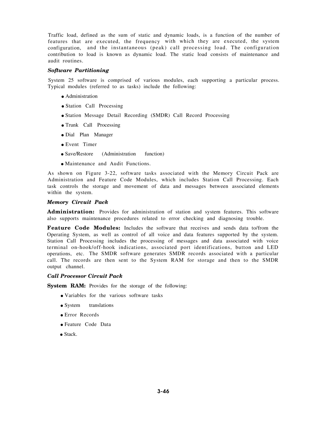 AT&T AT&T manual Software Partitioning, Memory Circuit Pack, Call Processor Circuit Pack 