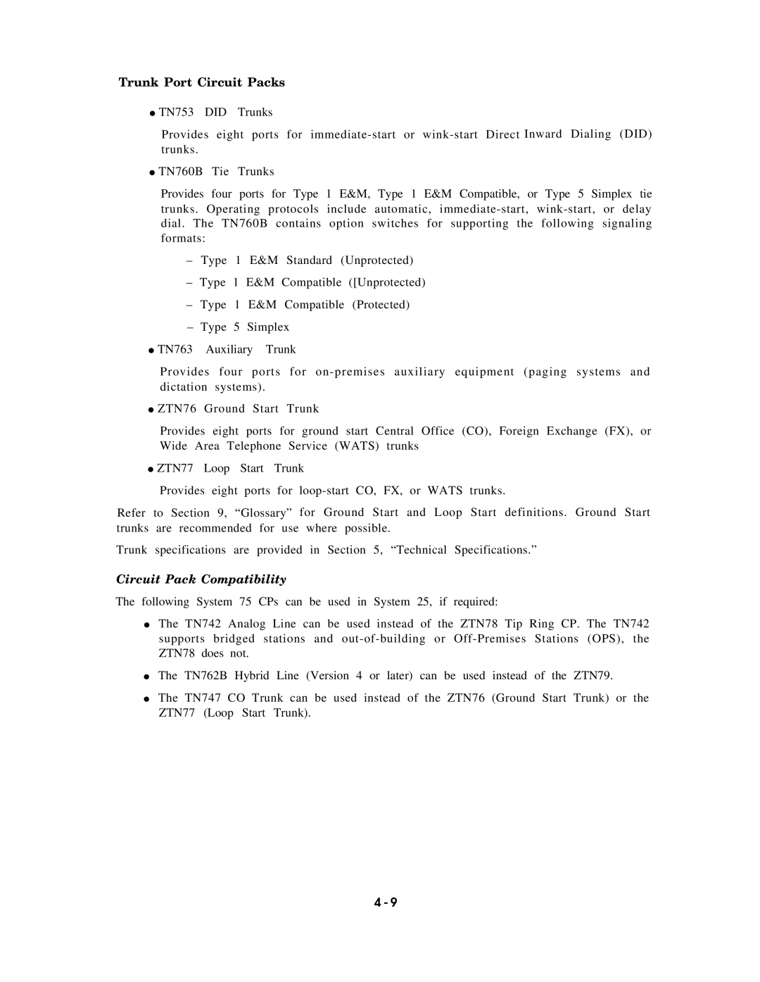 AT&T AT&T manual Trunk Port Circuit Packs, Circuit Pack Compatibility 