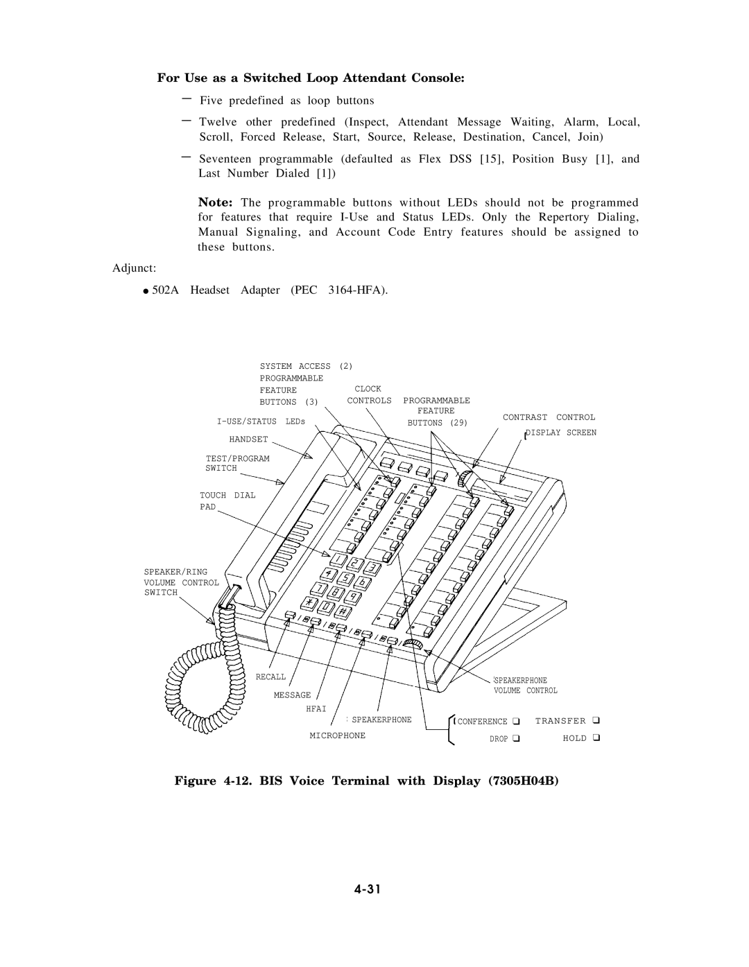 AT&T AT&T manual For Use as a Switched Loop Attendant Console, BIS Voice Terminal with Display 7305H04B 