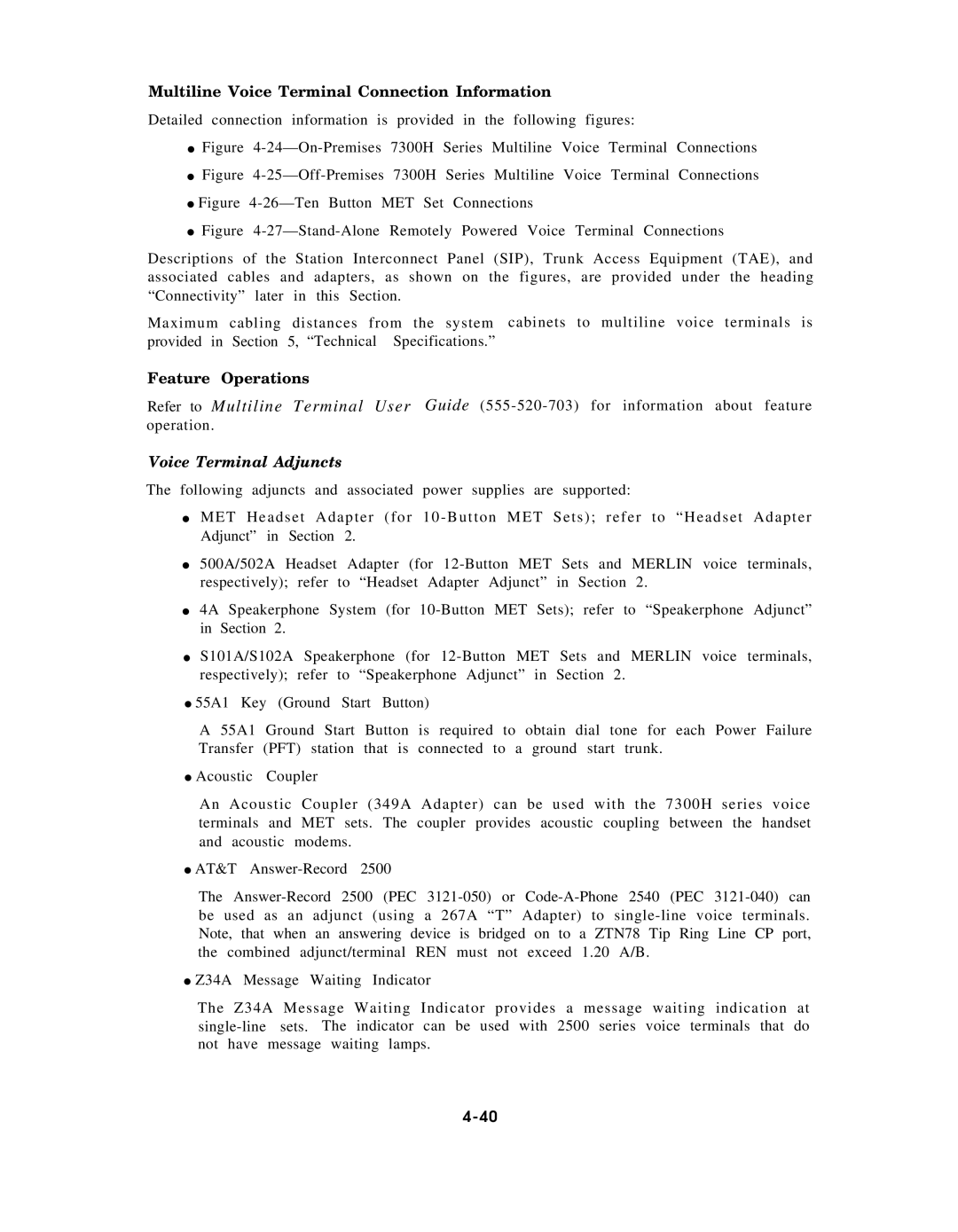 AT&T AT&T manual Multiline Voice Terminal Connection Information, Voice Terminal Adjuncts 