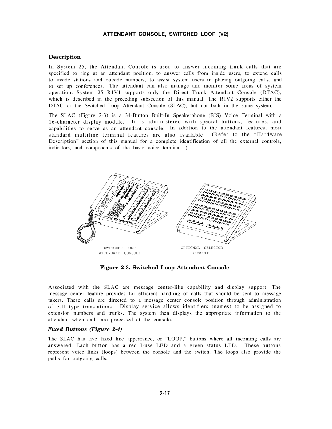 AT&T AT&T manual Attendant CONSOLE, Switched Loop, Fixed Buttons Figure 