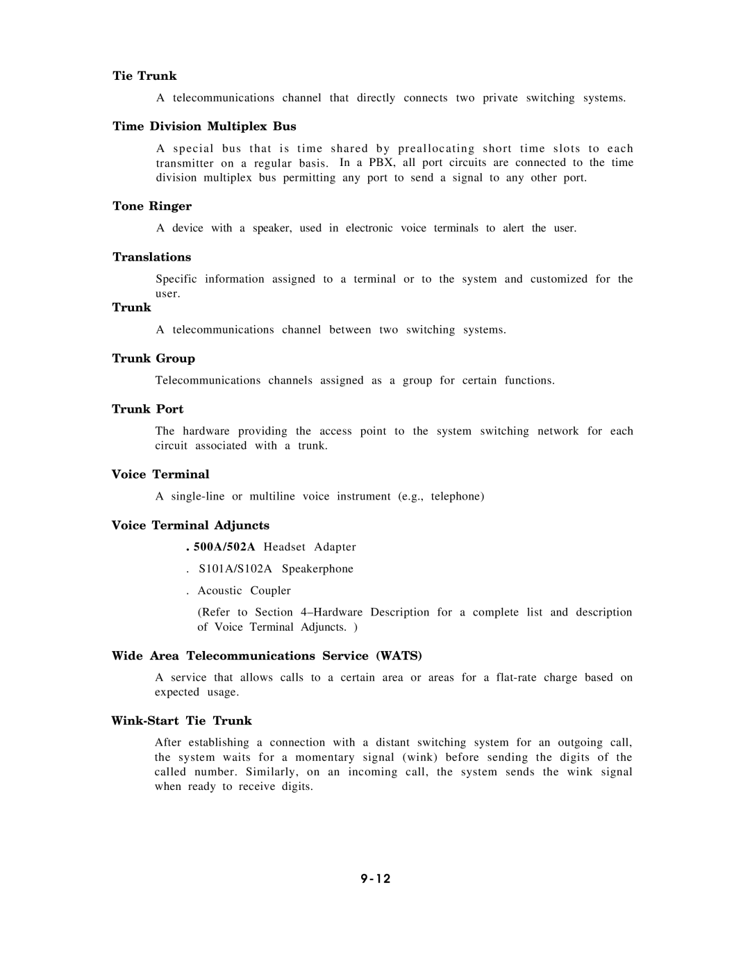 AT&T AT&T manual Tie Trunk, Time Division Multiplex Bus, Tone Ringer, Translations, Trunk Group, Trunk Port, Voice Terminal 