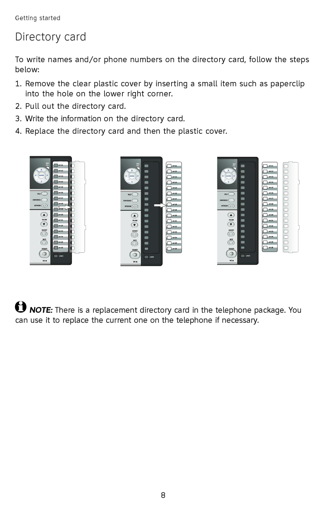 AT&T ATT1070 user manual Directory card 