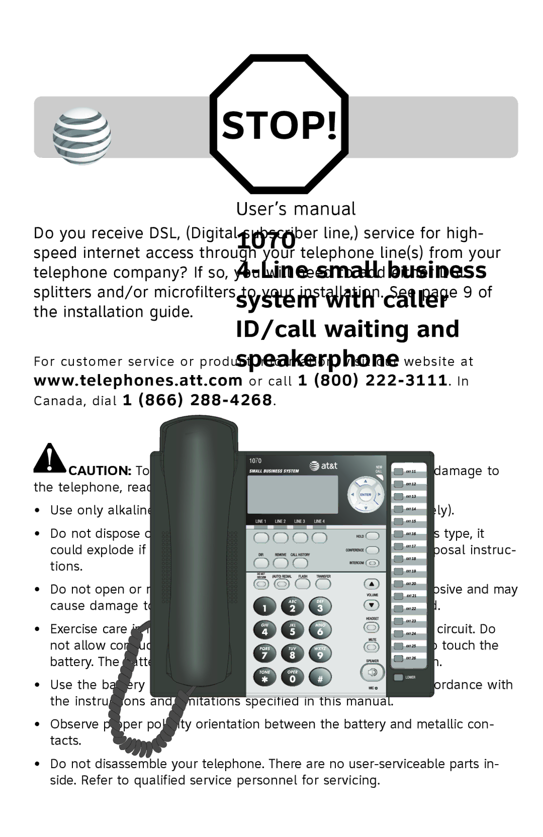 AT&T ATT1070 user manual Stop 