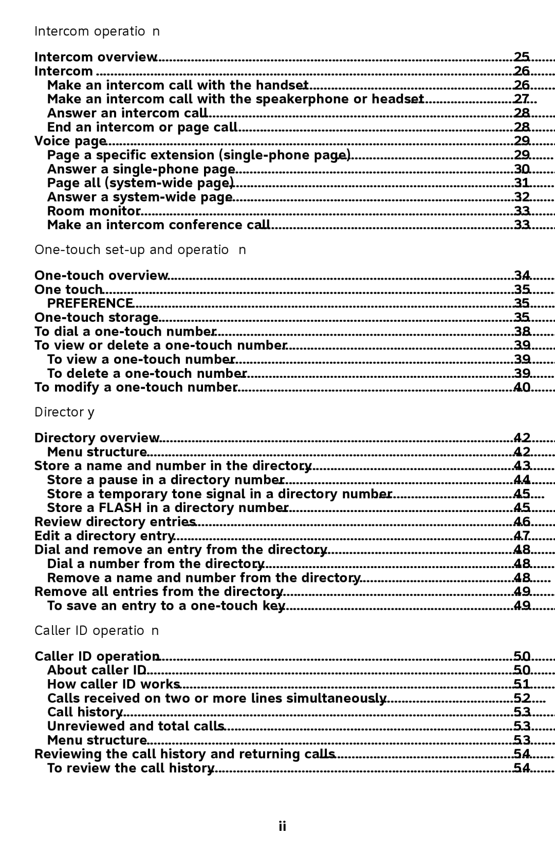 AT&T ATT1070 user manual Intercom operation, One-touch set-up and operation, Directory, Caller ID operation 