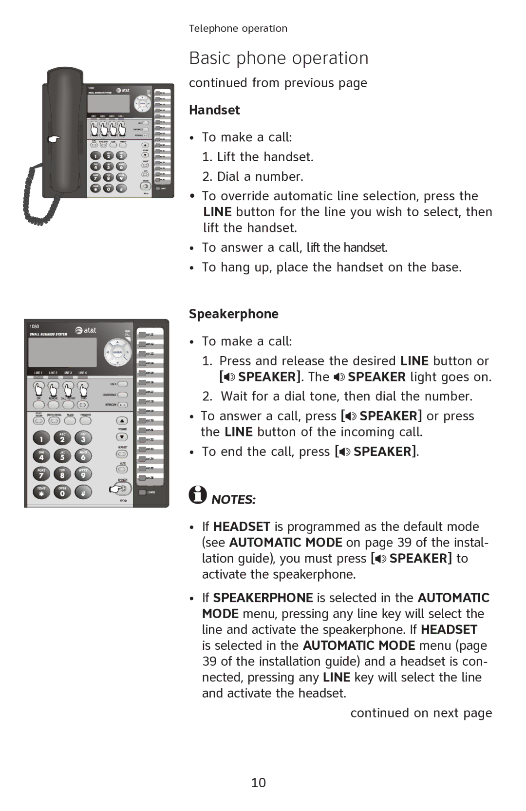 AT&T ATT1080 user manual Handset, Speakerphone 