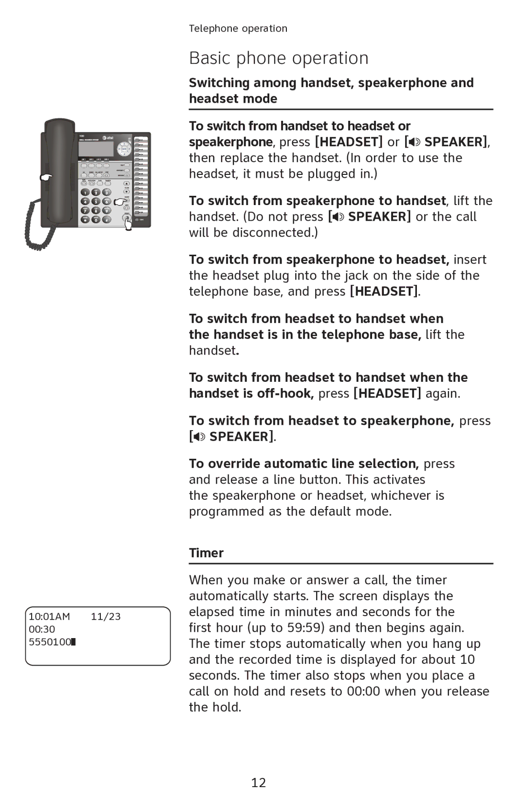 AT&T ATT1080 user manual 1001AM 11/23 0030 Telephone operation 