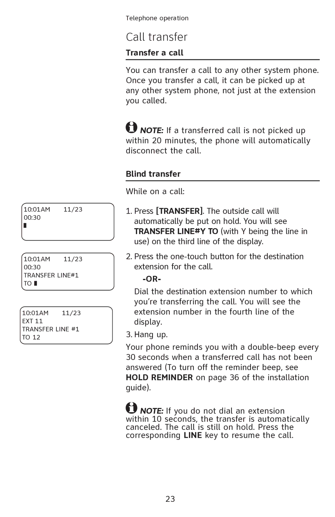 AT&T ATT1080 user manual Call transfer, Transfer a call, Blind transfer 