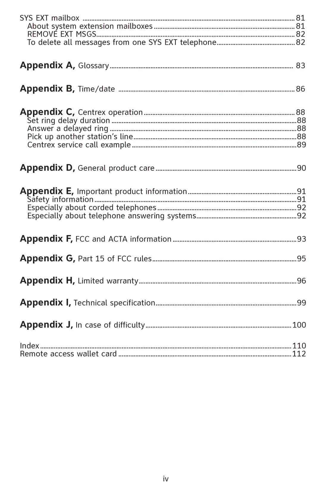 AT&T ATT1080 user manual Appendix a Appendix B 