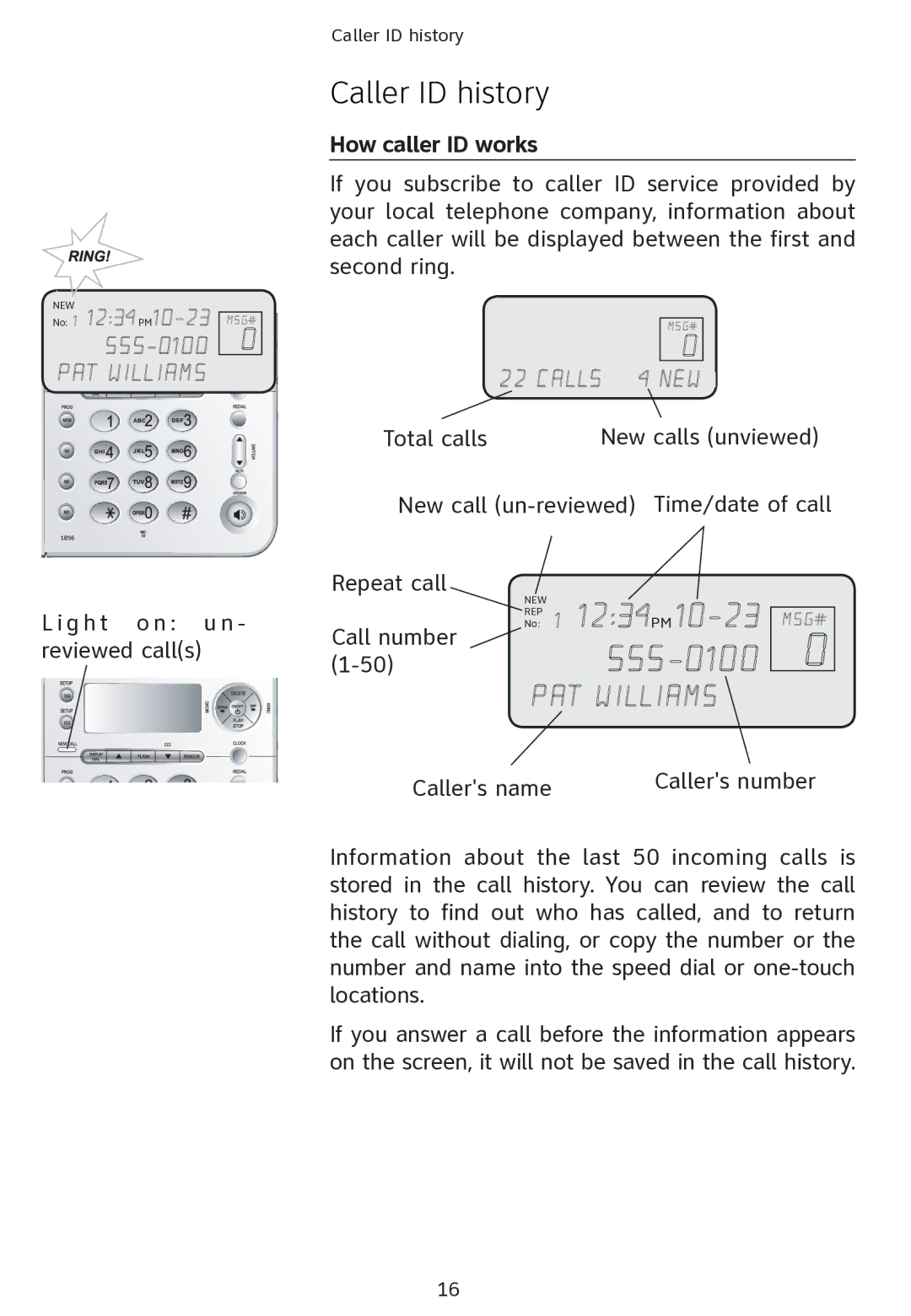 AT&T ATT1856 user manual Caller ID history, How caller ID works 