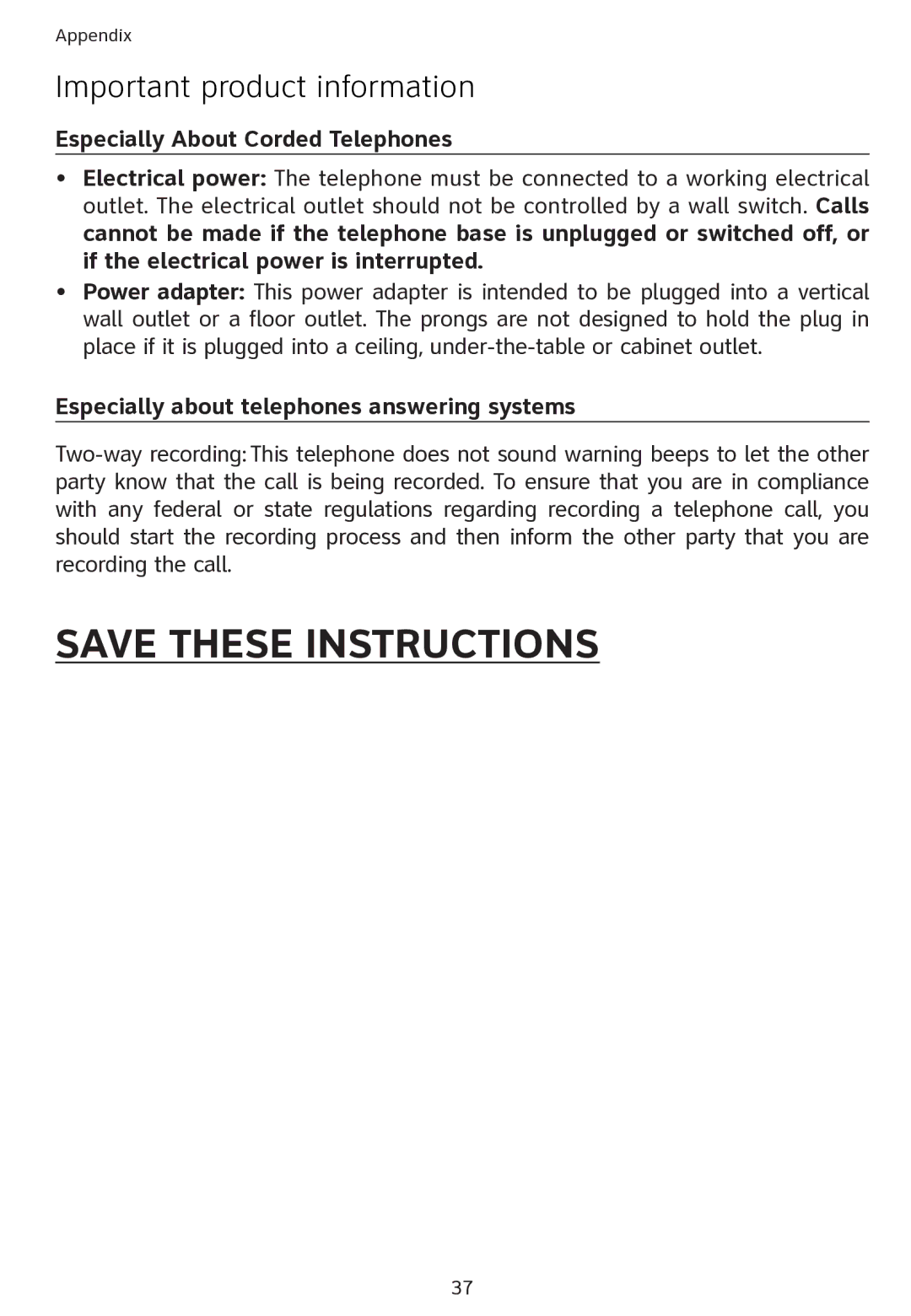 AT&T ATT1856 user manual Especially About Corded Telephones, Especially about telephones answering systems 