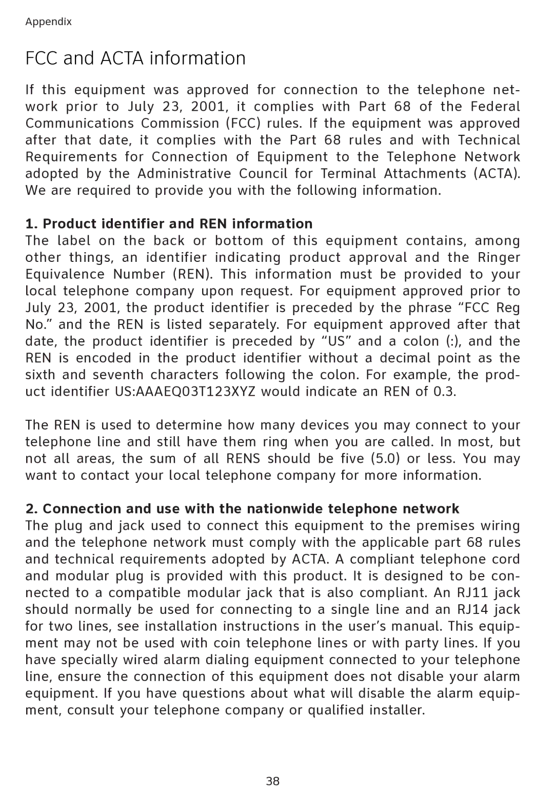 AT&T ATT1856 user manual FCC and Acta information, Product identifier and REN information 