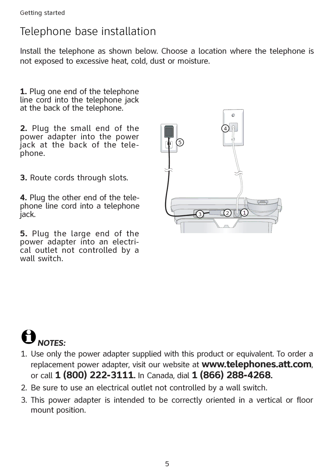 AT&T ATT1856 user manual Telephone base installation 