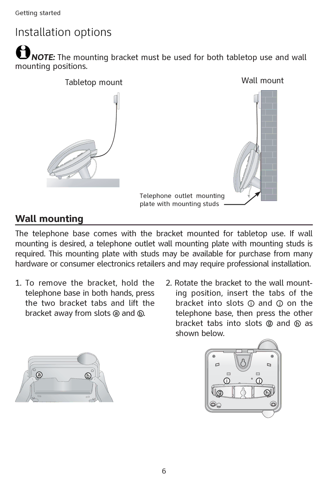 AT&T ATT1856 user manual Installation options, Wall mounting 