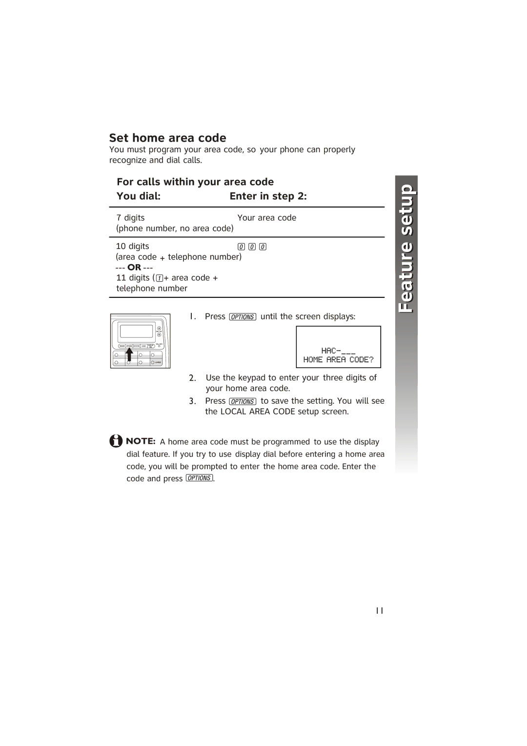 AT&T ATT950 user manual Set home area code, For calls within your area code You dial Enter in step 