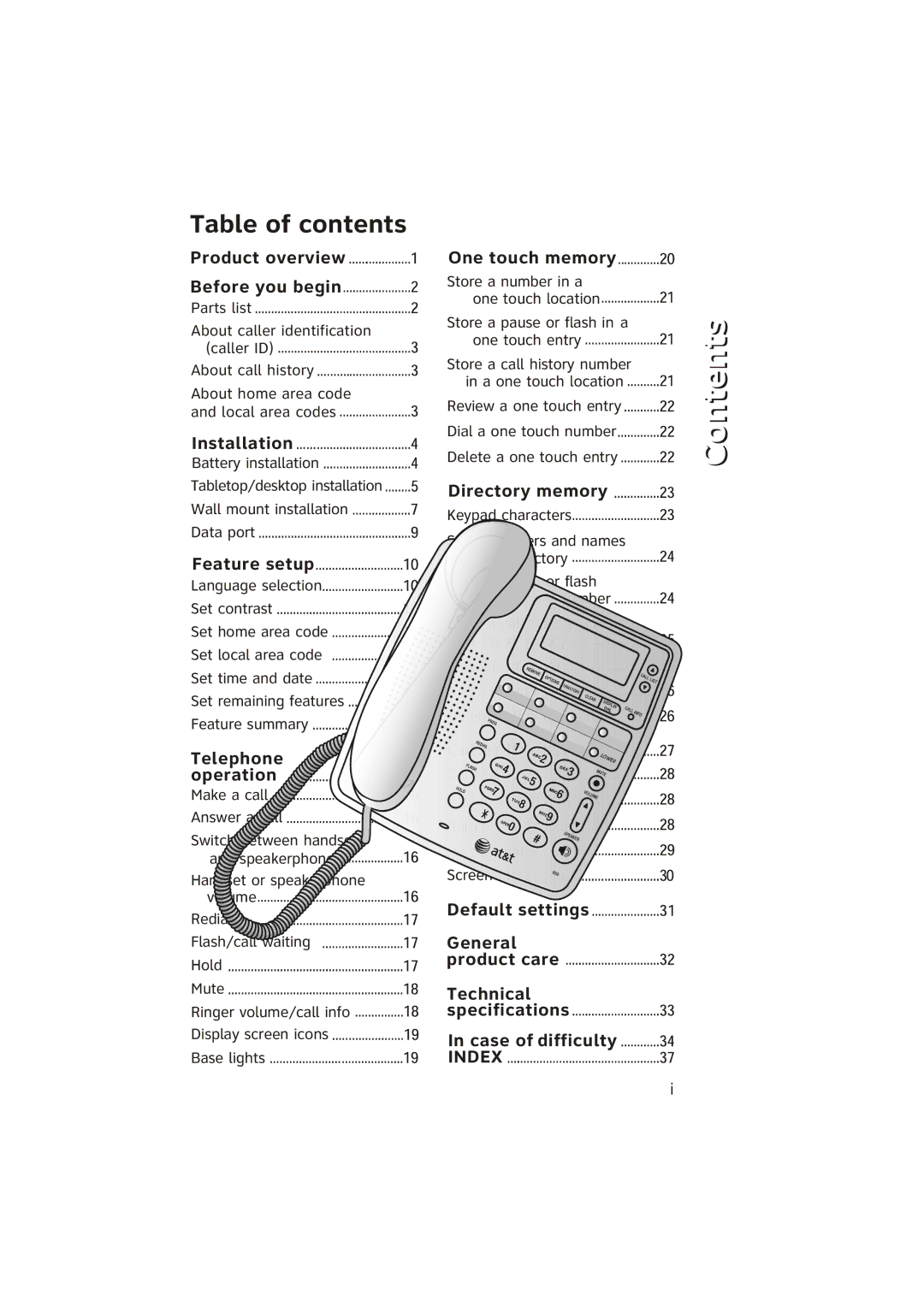 AT&T ATT950 user manual Contents 