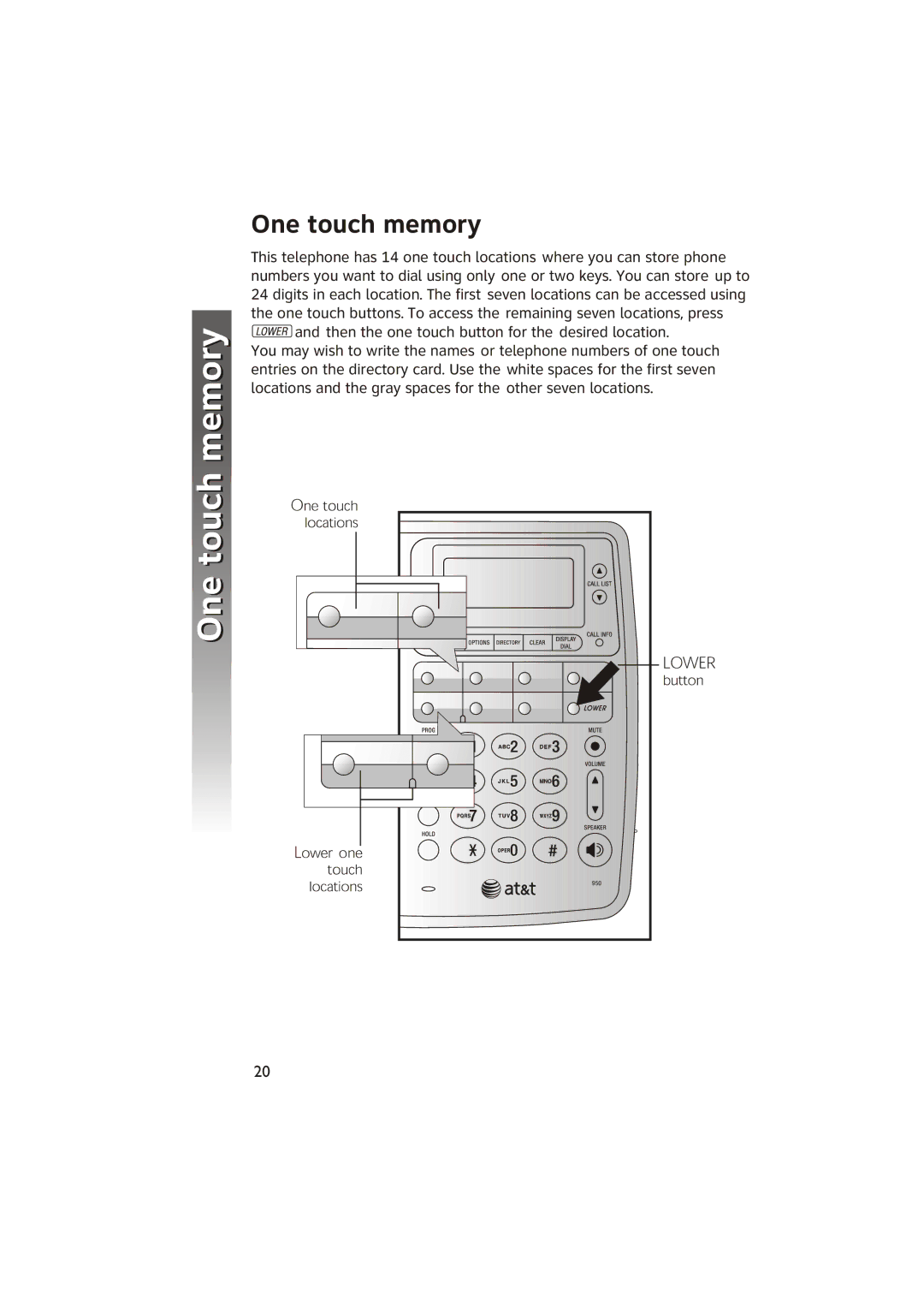 AT&T ATT950 user manual One touch memory 