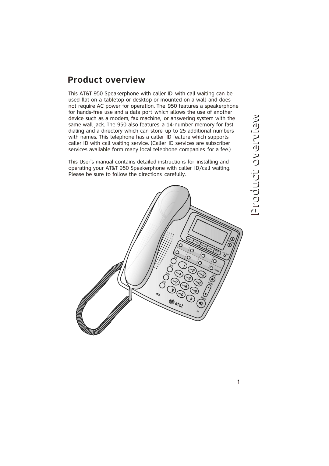 AT&T ATT950 user manual Product overview 