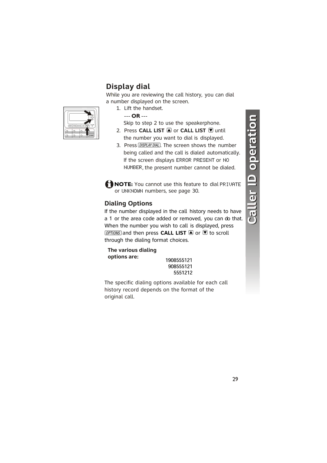 AT&T ATT950 user manual Display dial, Dialing Options 