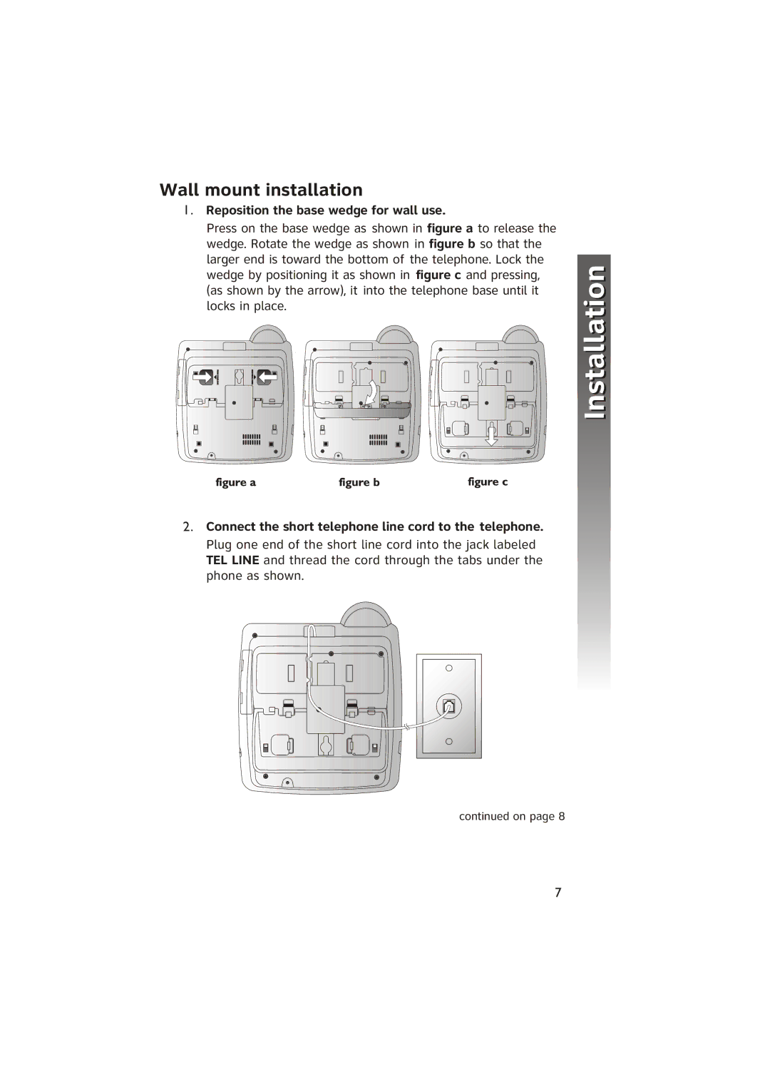 AT&T ATT950 user manual Wall mount installation, Reposition the base wedge for wall use 