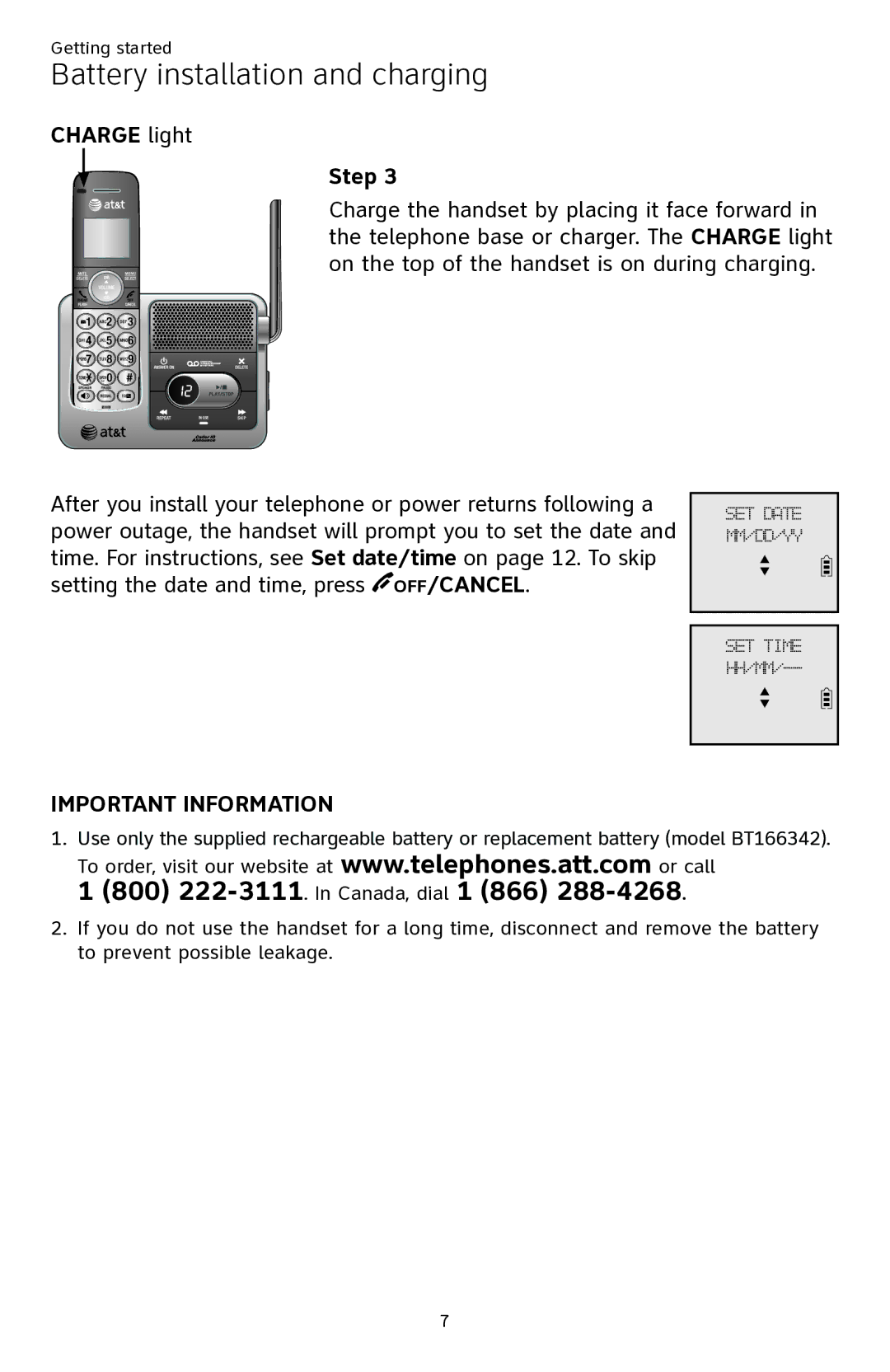 AT&T ATTCL82301, ATTCL82401, ATTCL82201 user manual Charge light Step 