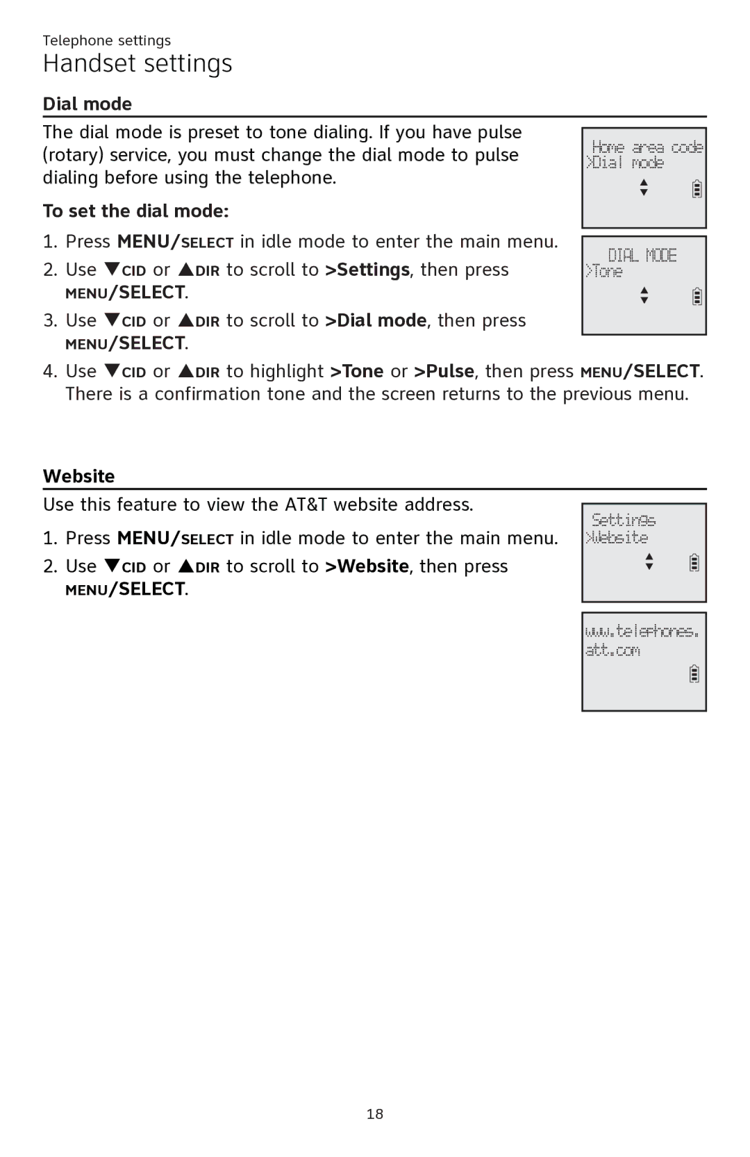 AT&T ATTCL82401, ATTCL82301, ATTCL82201 user manual Dial mode, To set the dial mode, Website 