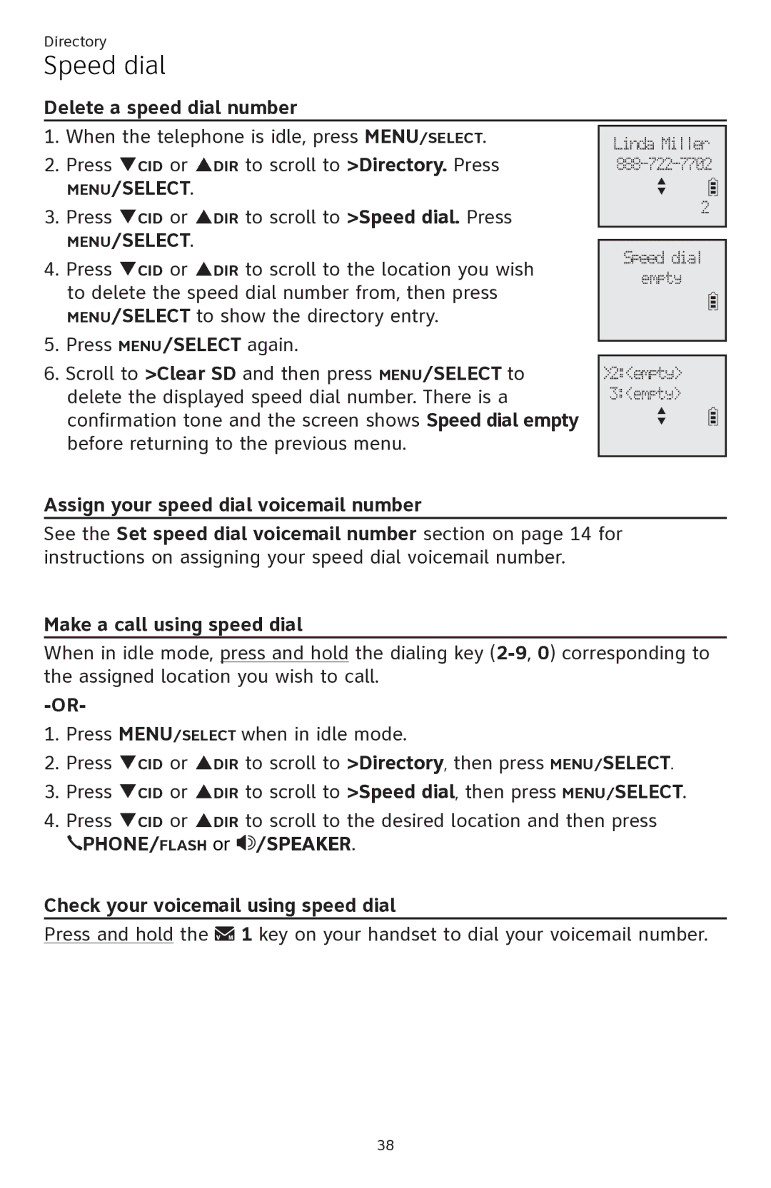 AT&T ATTCL82201, ATTCL82401, ATTCL82301 user manual Delete a speed dial number 