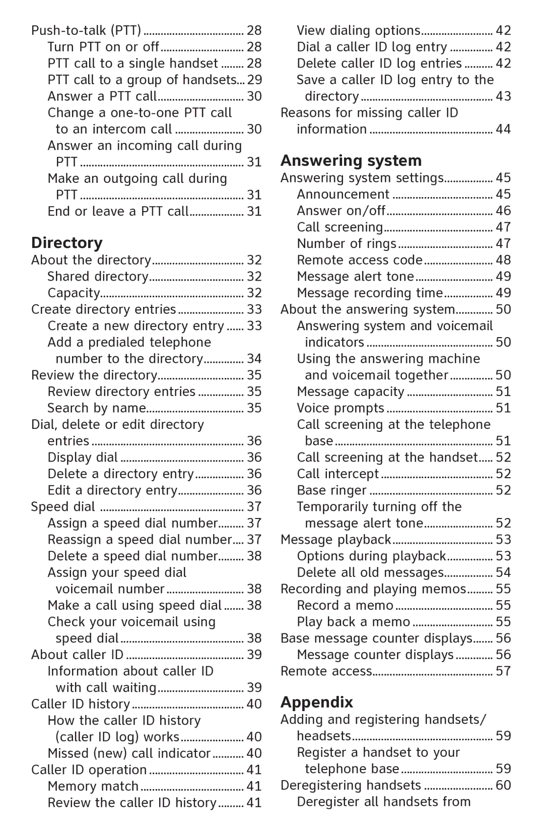 AT&T ATTCL82201, ATTCL82401, ATTCL82301 user manual Directory 