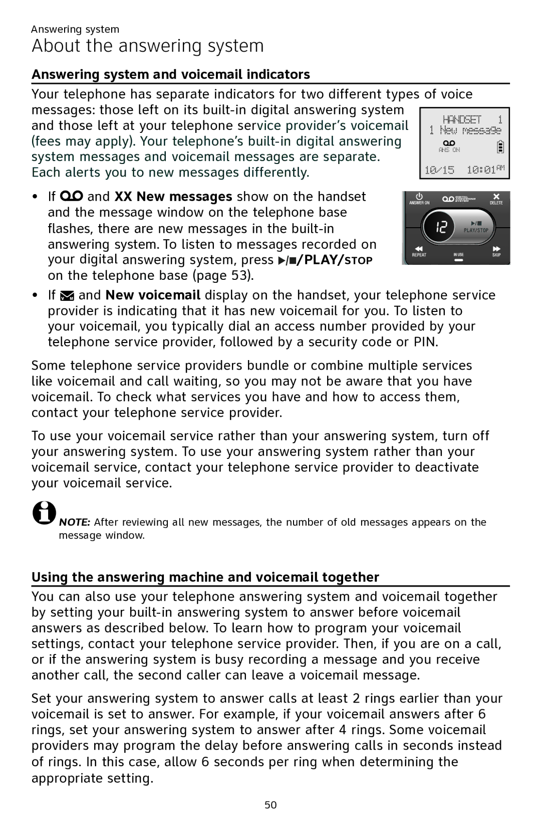 AT&T ATTCL82201, ATTCL82401, ATTCL82301 user manual About the answering system, Answering system and voicemail indicators 