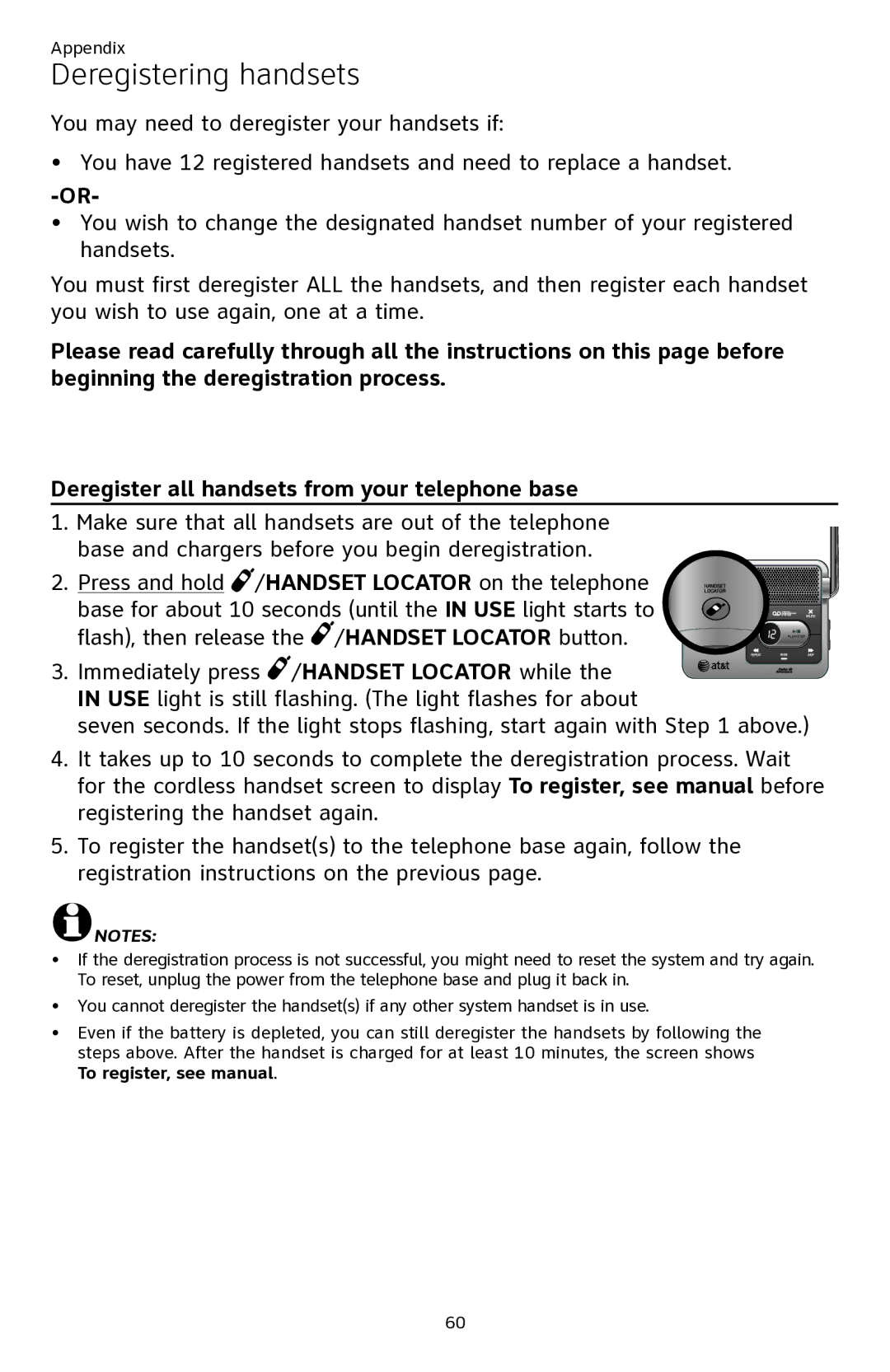 AT&T ATTCL82401, ATTCL82301, ATTCL82201 user manual Deregistering handsets 