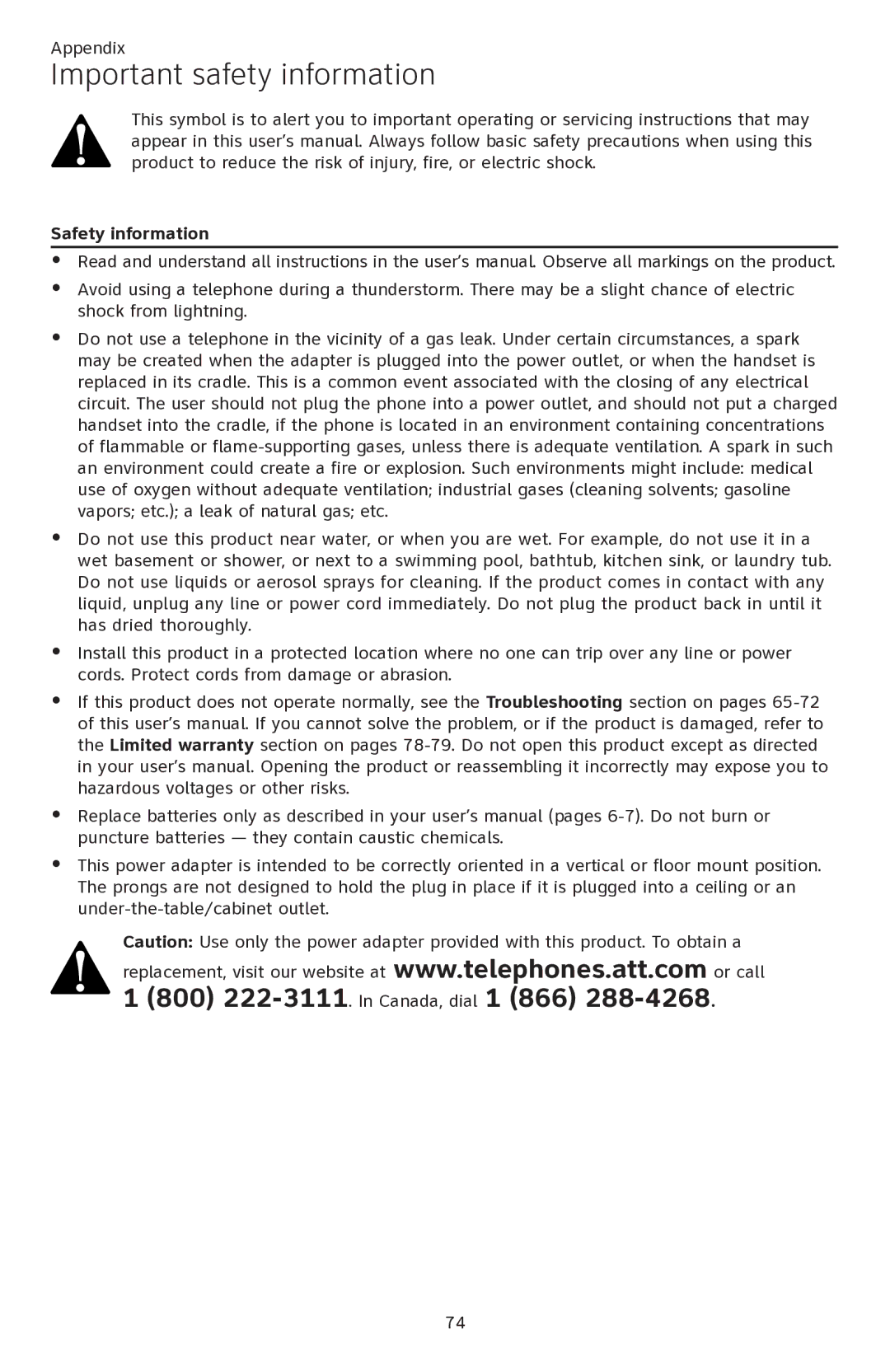 AT&T ATTCL82201, ATTCL82401, ATTCL82301 user manual Important safety information, Safety information 