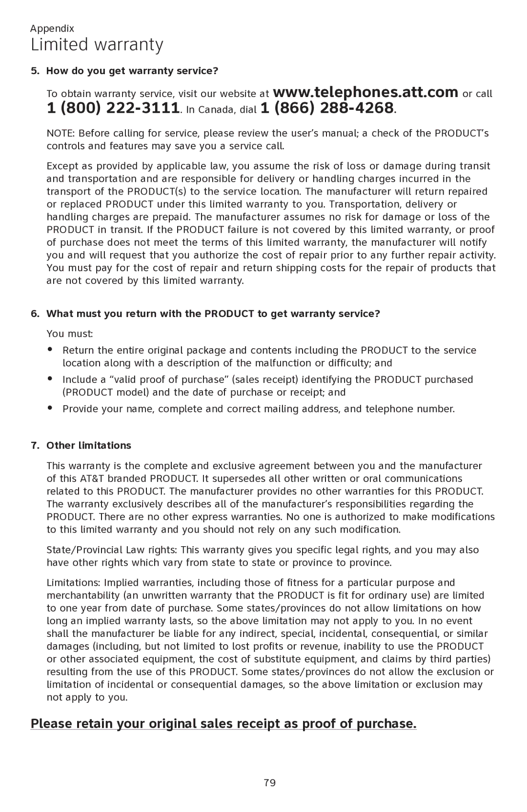 AT&T ATTCL82301, ATTCL82401, ATTCL82201 user manual How do you get warranty service? 