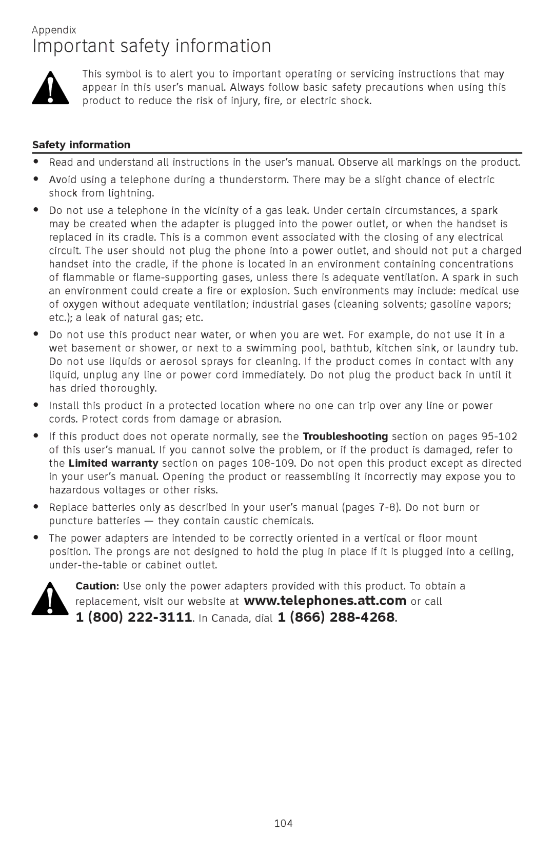 AT&T ATTCL83201 user manual Important safety information, Safety information 