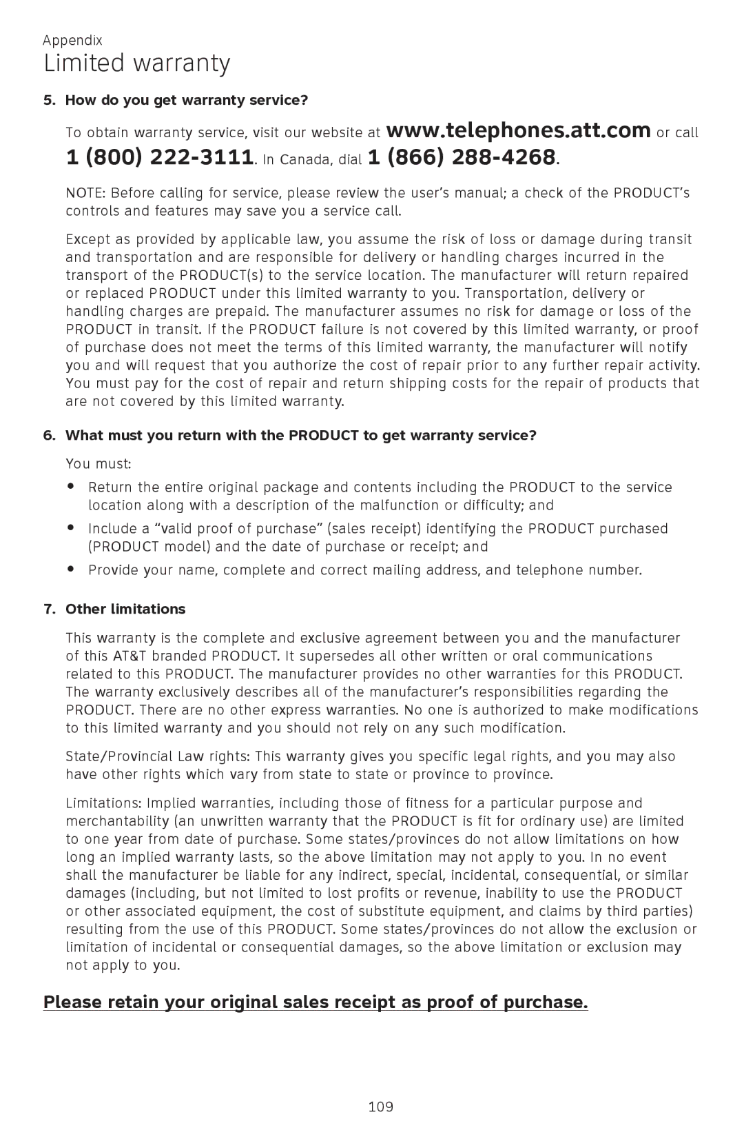 AT&T ATTCL83201 user manual How do you get warranty service? 