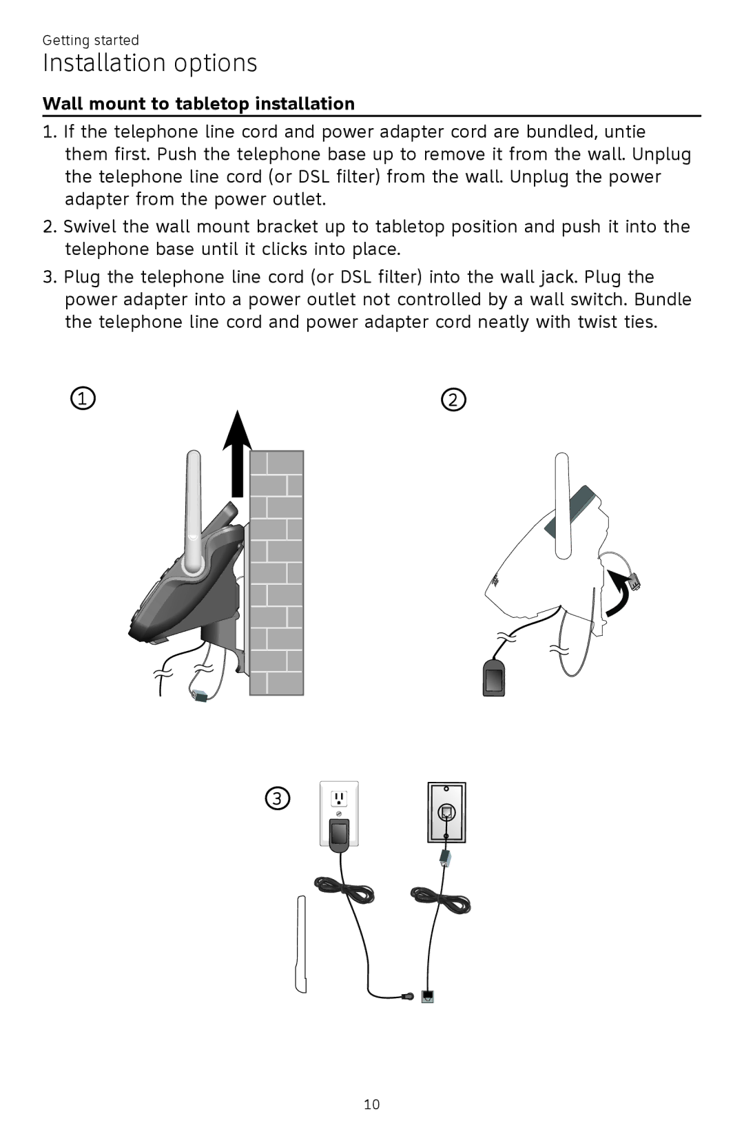 AT&T ATTCL83201 user manual Wall mount to tabletop installation 