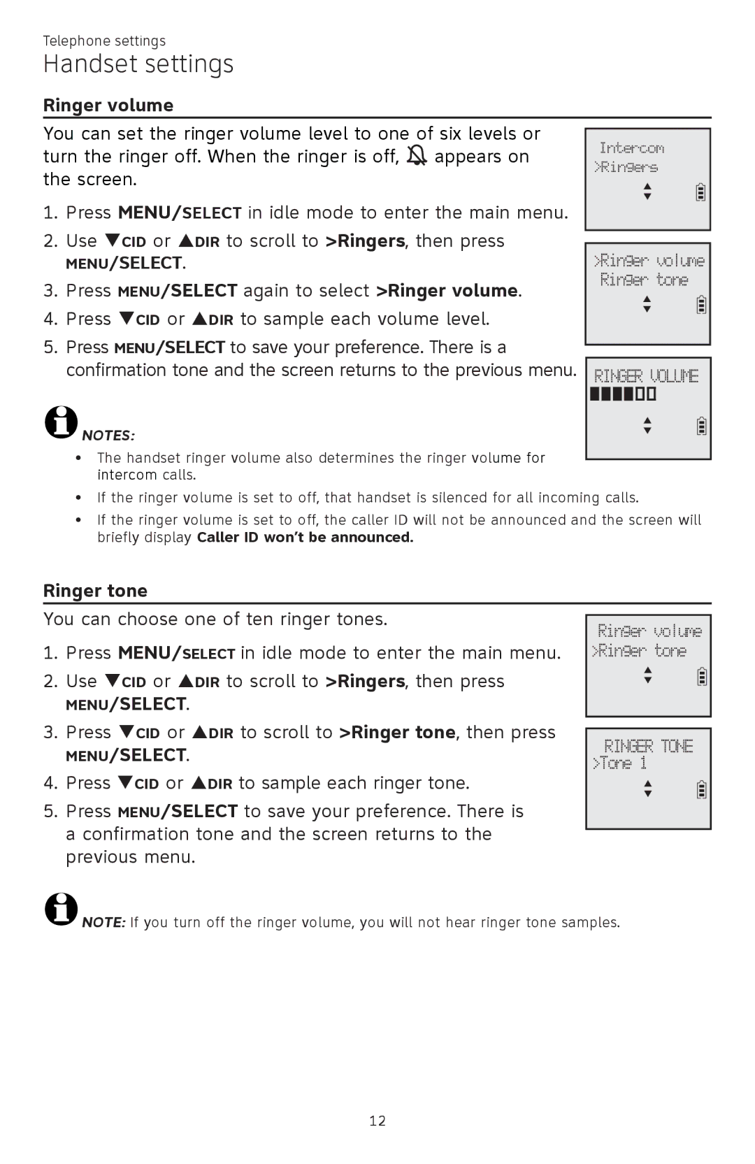 AT&T ATTCL83201 user manual Ringer volume, Ringer tone 