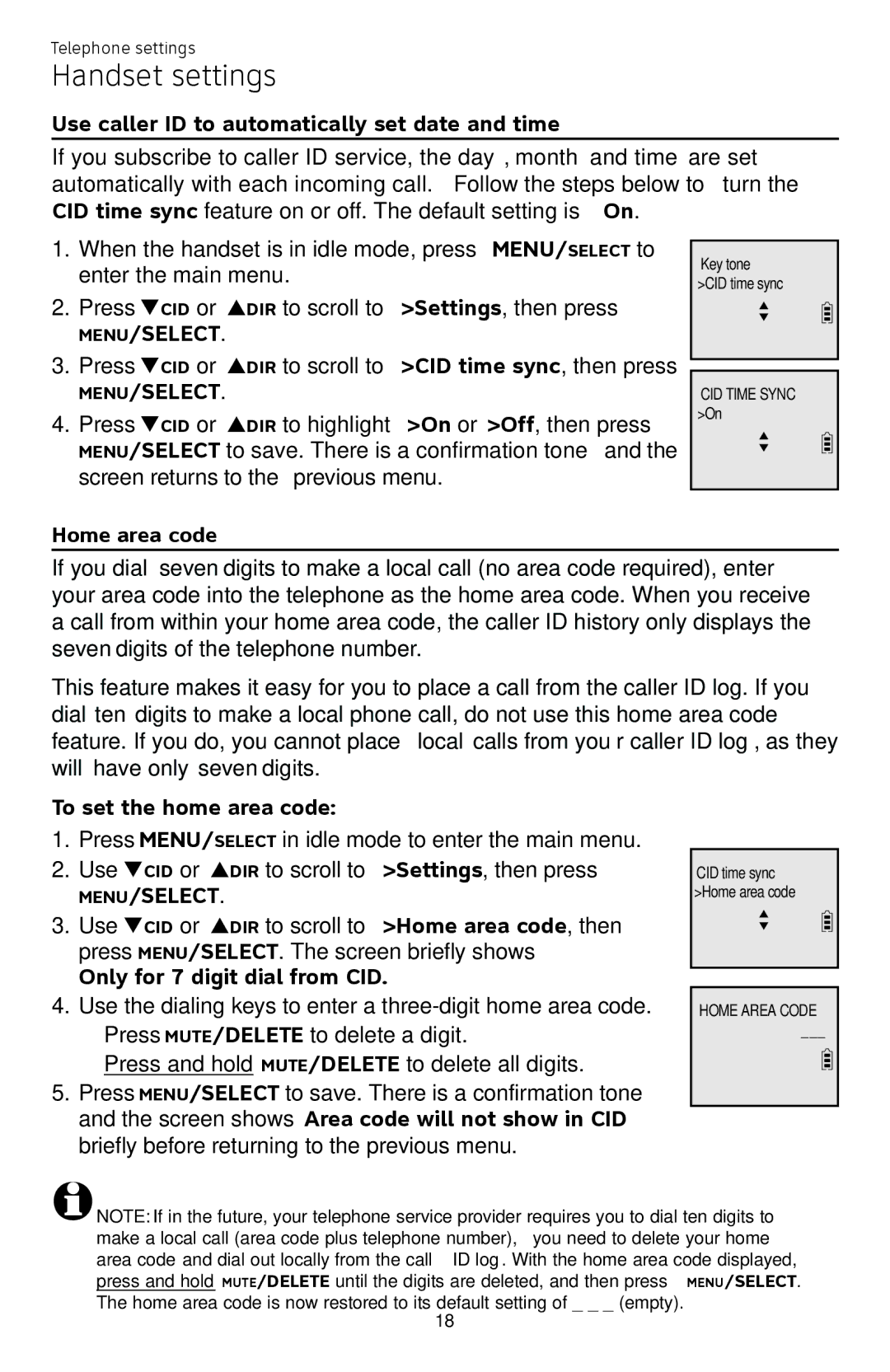 AT&T ATTCL83201 user manual Use caller ID to automatically set date and time, Home area code, To set the home area code 