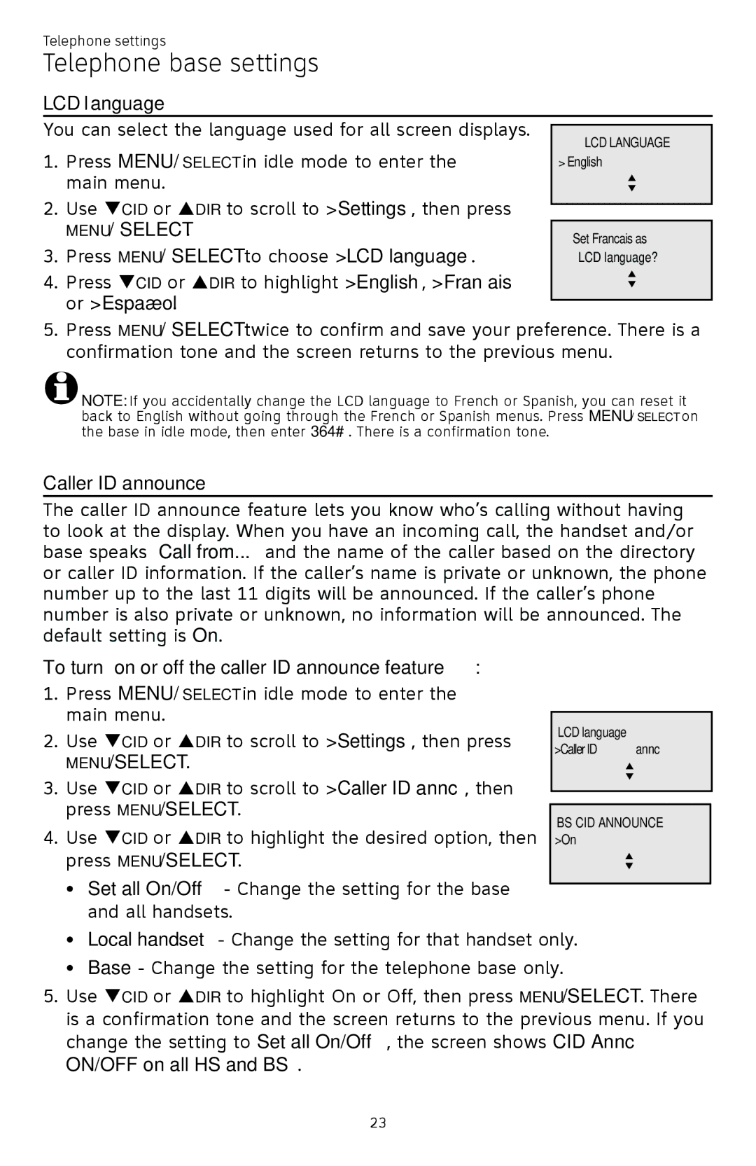 AT&T ATTCL83201 user manual LCD language, Or Español 