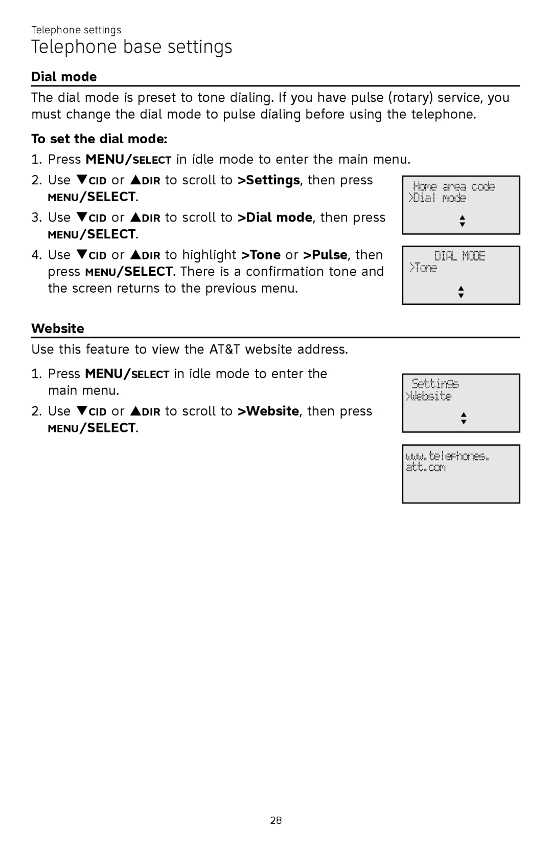 AT&T ATTCL83201 user manual Use qCID or pDIR to highlight Tone or Pulse, then 